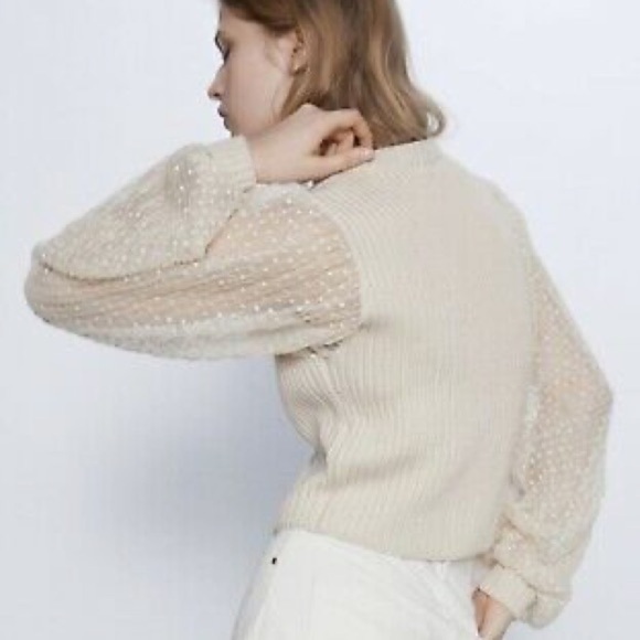 Zara Contrast Knit Bubble Sleeve Sweater - Picture 2 of 13